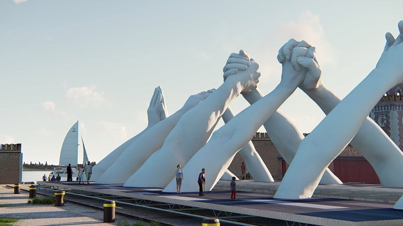 Em Veneza, mãos dadas formam ponte escultural em defesa do amor e da união dos povos (Foto: Reprodução)
