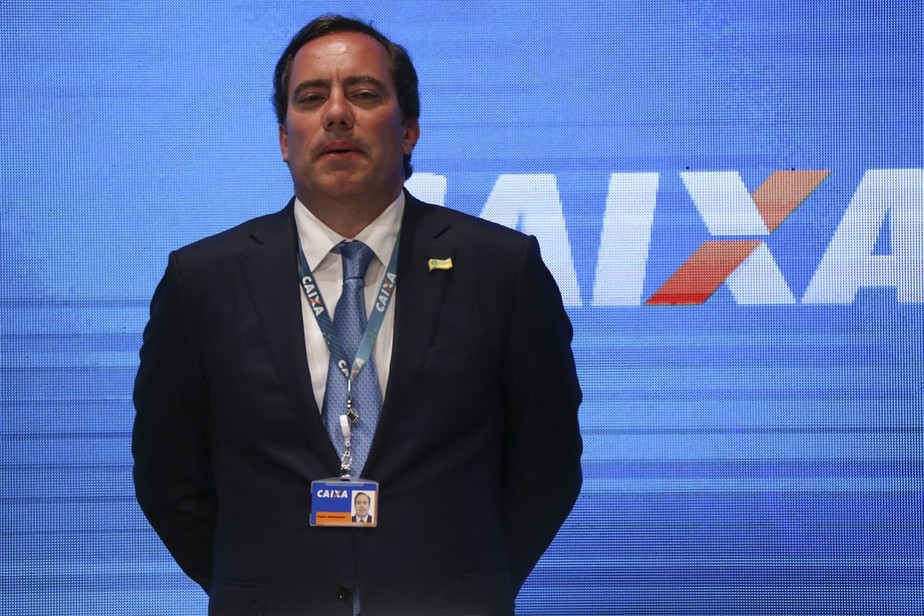 Pedro Guimarães, presidente da Caixa, durante a transmissão do cargo