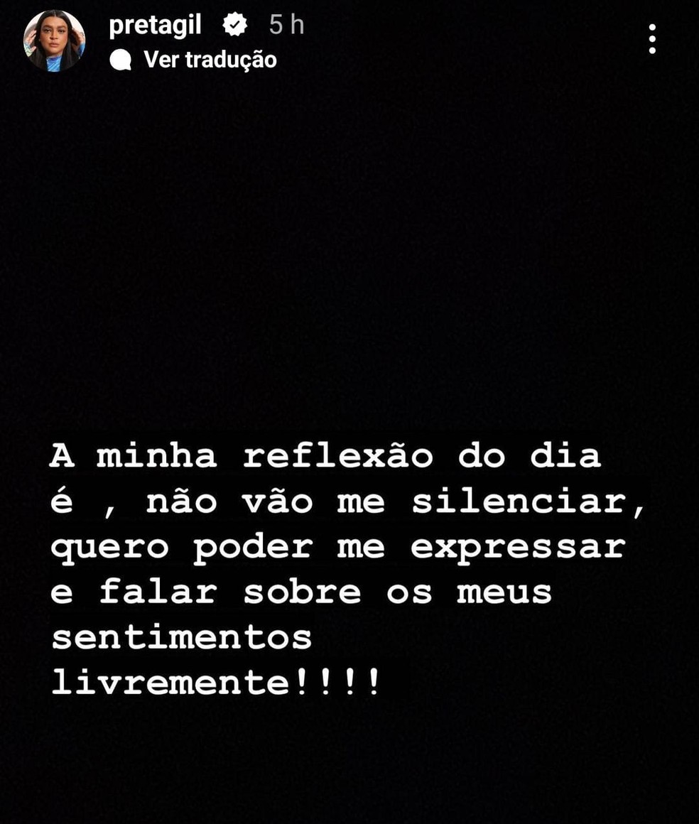 Preta Gil se manifesta novamente, ap&oacute;s confirmar a trai&ccedil;&atilde;o do ex-marido, Rodrigo Godoy &mdash; Foto: Reprodu&ccedil;&atilde;o/Instagram