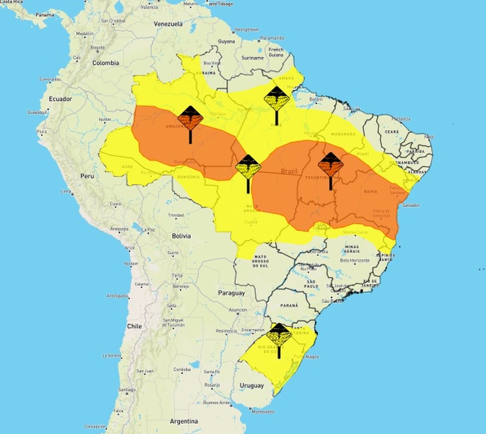 Alertas laranja e amarelo para quase todo o Piauí — Foto: Reprodução/Inmet