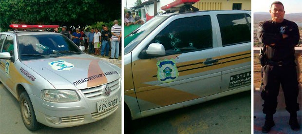 Carro em que o agente Maxuel André Marcelino estava ficou crivado de balas  (Foto: Larisse Souza/G1) (Foto: Larisse Souza/G1 e Marcelo Pep)