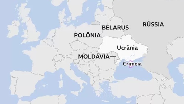 A Ucrânia fica no leste da Europa, entre a Rússia e a Polônia (Foto: ALAMY/BBC)