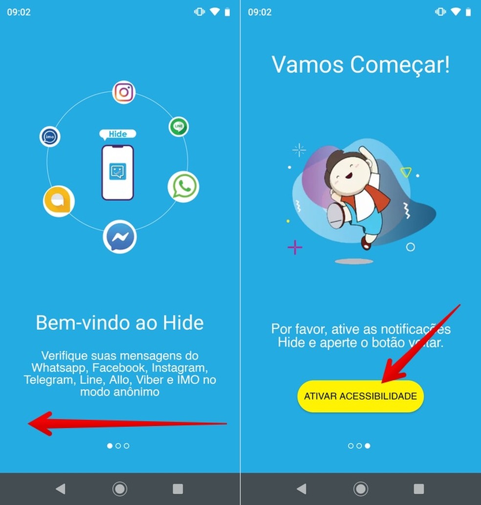 Telas de introdução do app Hide — Foto: Reprodução/Helito Beggiora