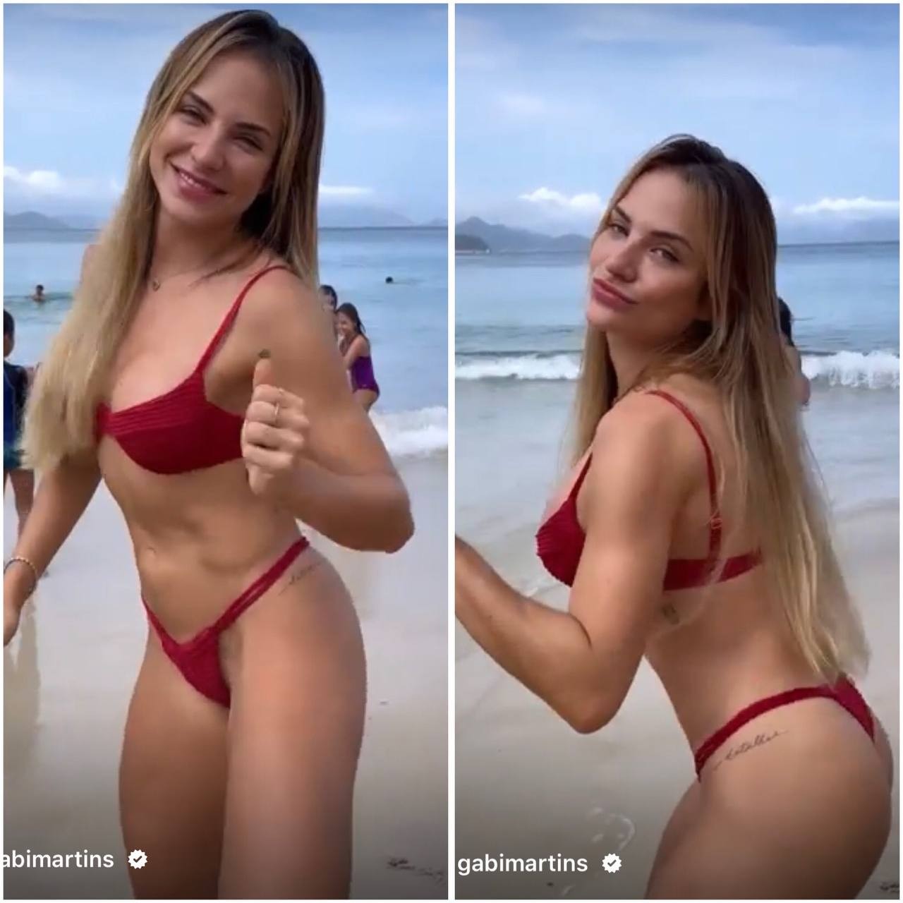 De biquíni vermelho, Gabi Martins dança na praia e fãs elogiam: 'Maravilhosa' (Foto: Reprodução / Instagram)