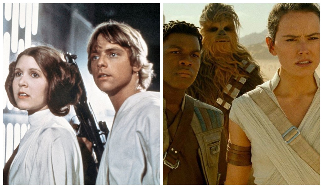 Cenas de Star Wars: Uma Nova Esperança (1977) e Star Wars: A Ascensão Skywalker (2019) (Foto: Reprodução)