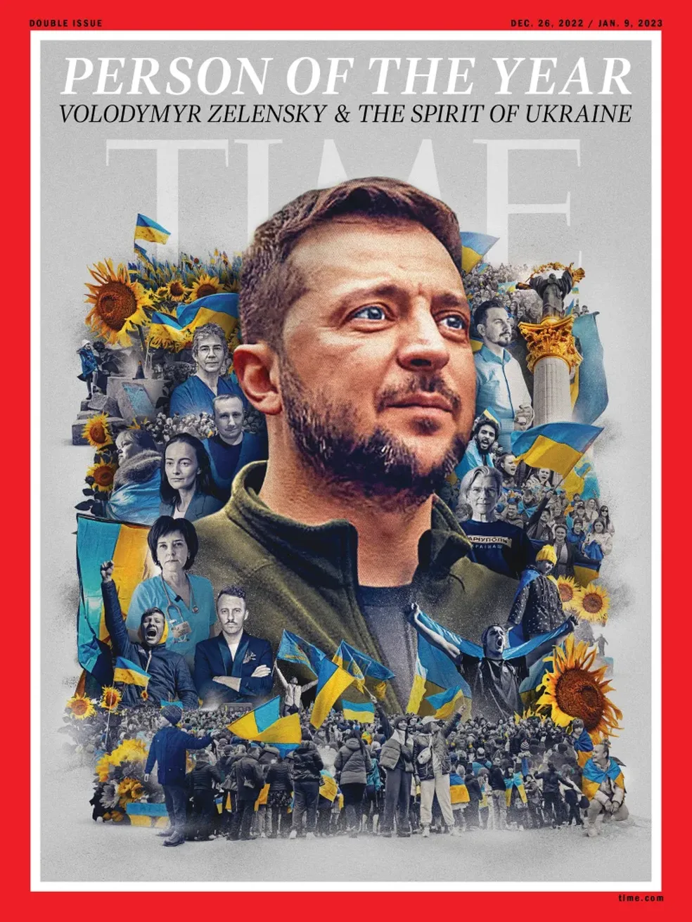 Capa da revista Time, que elegeu o presidente ucraniano, Volodymyr Zelensky, a 'pessoa do ano' de 2022. — Foto: Time/ Divulgação.
