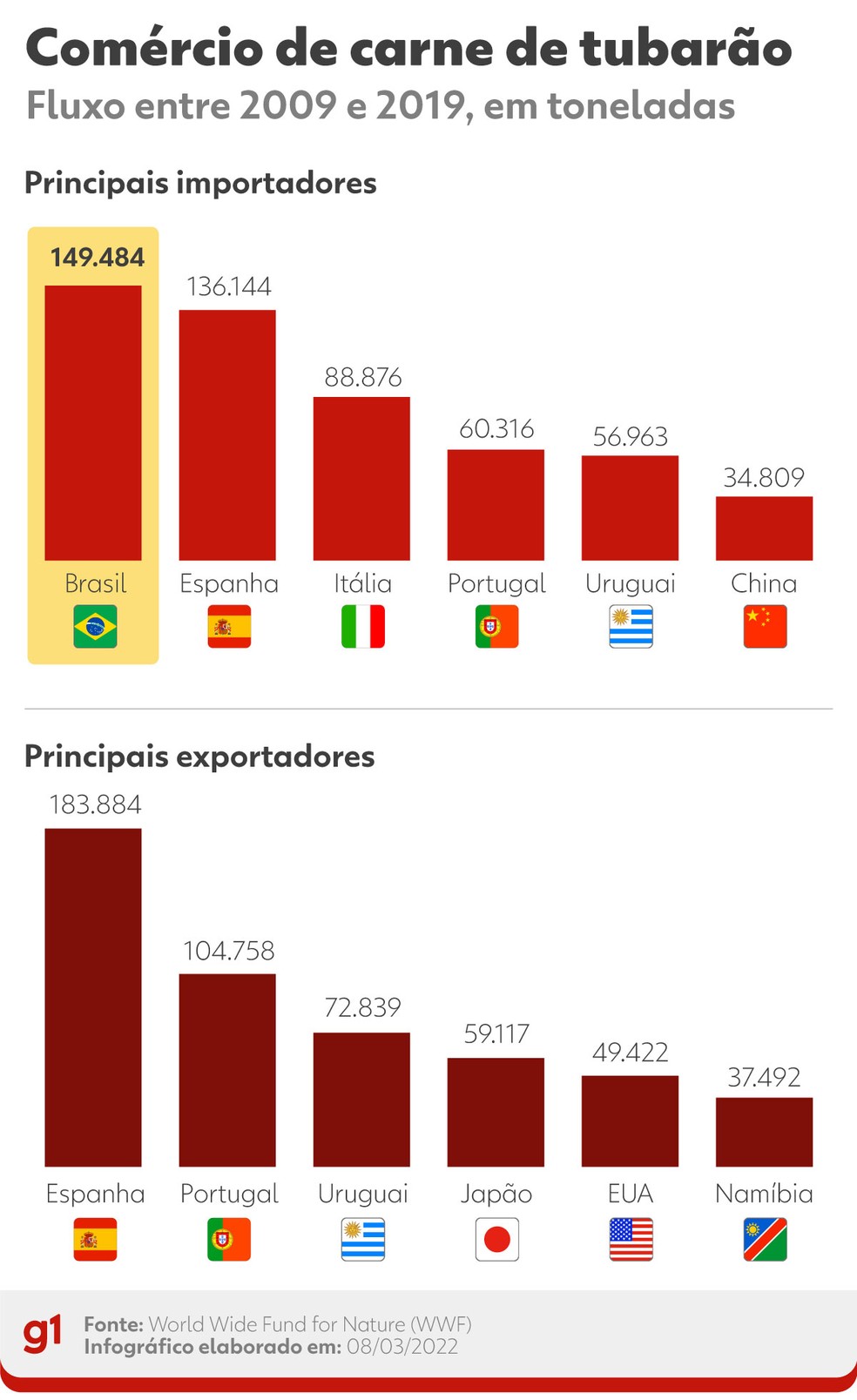 Comércio de carne de tubarão no mundo — Foto: Arte/g1