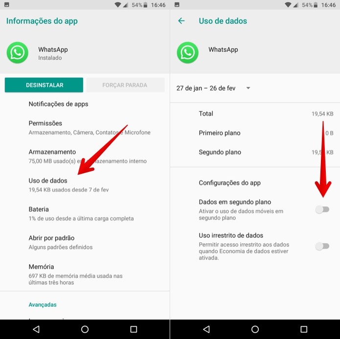 Impeça que o aplicativo do WhatsApp use os dados móveis — Foto: Reprodução/Helito Beggiora
