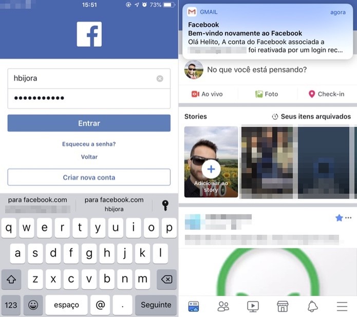 Como reativar o Facebook pelo celular (Foto: Reprodução/Helito Beggiora) Como reativar o Facebook pelo celular (Foto: Reprodução/Helito Beggiora)
