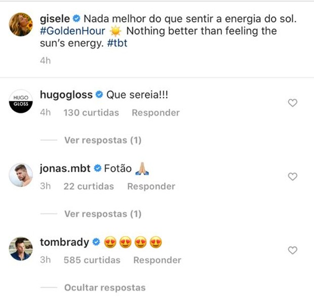 Tom Brady deixa comentário elogioso para Gisele (Foto: Reprodução/Instagram)
