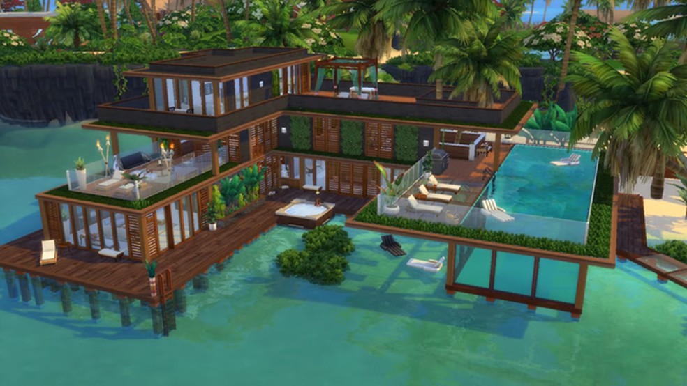 Uma mansão tropical é uma excelente maneira de aproveitar Sulani, em The Sims 4: Ilhas Tropicais — Foto: Reprodução/Mawina/Youtube