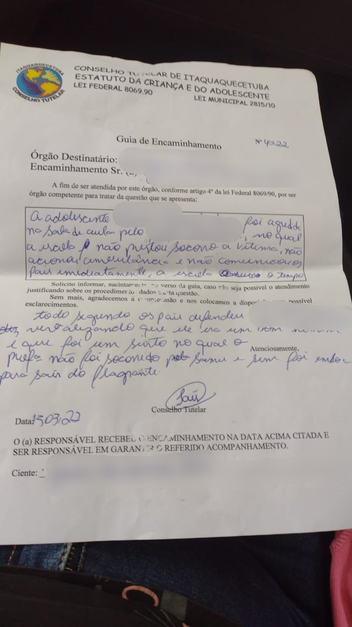 Aluna de 12 anos relata ter sido enforcada por professor até desmaiar após confusão em escola de Itaquaquecetuba