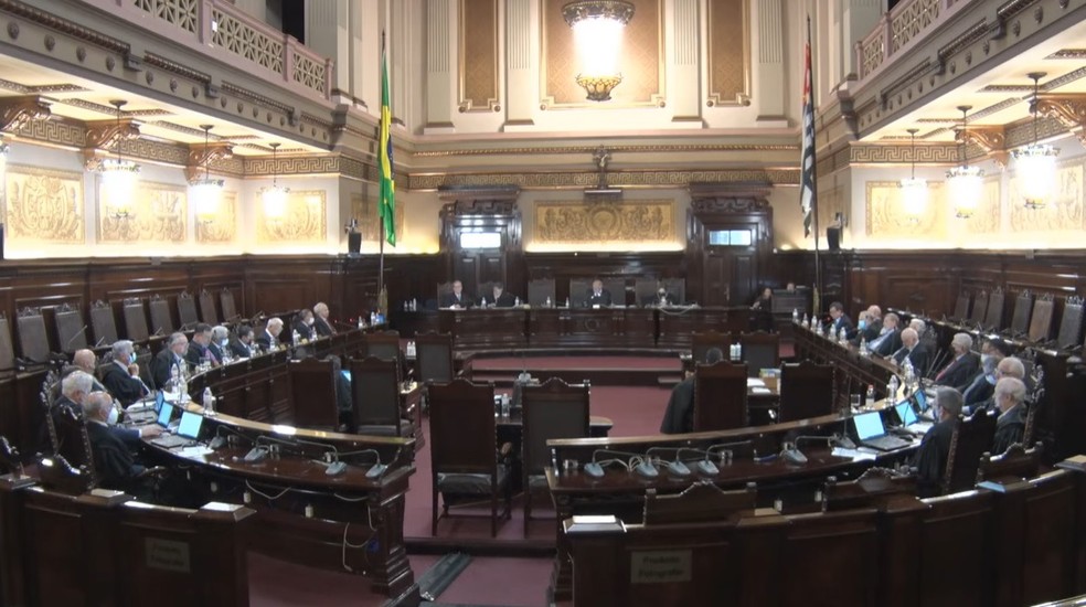 Reunião do Órgão Especial do Tribunal de Justiça de São Paulo nesta quarta-feira (23). — Foto: Reprodução/Youtube