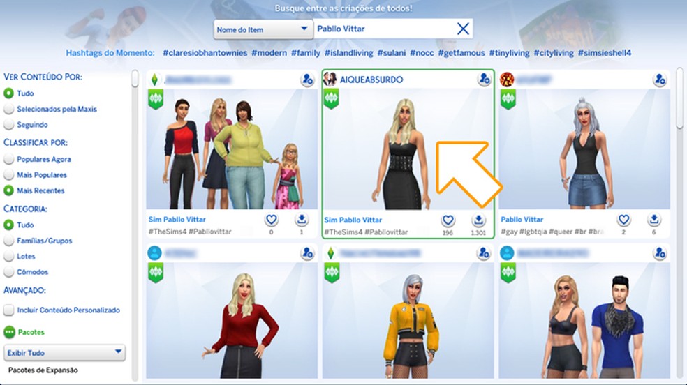 Selecione a versão oficial de Pabllo Vittar para The Sim 4 creditada a "Aiqueabsurdo" — Foto: Reprodução/Rafael Monteiro