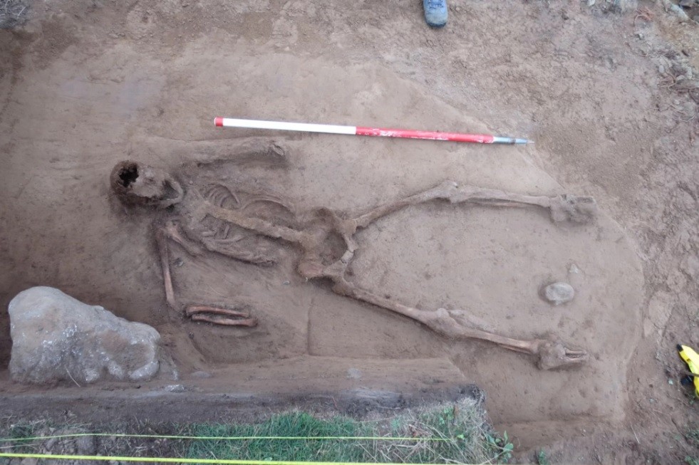 Esqueleto sem braços é encontrado por arqueólogos (Foto: Guernsey Archaeology)