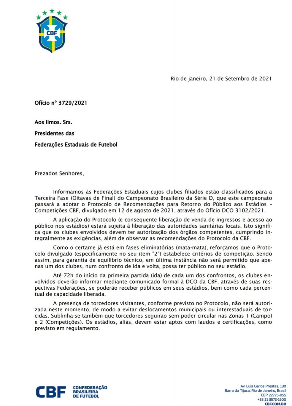 CBF libera público na Série D — Foto: Reprodução