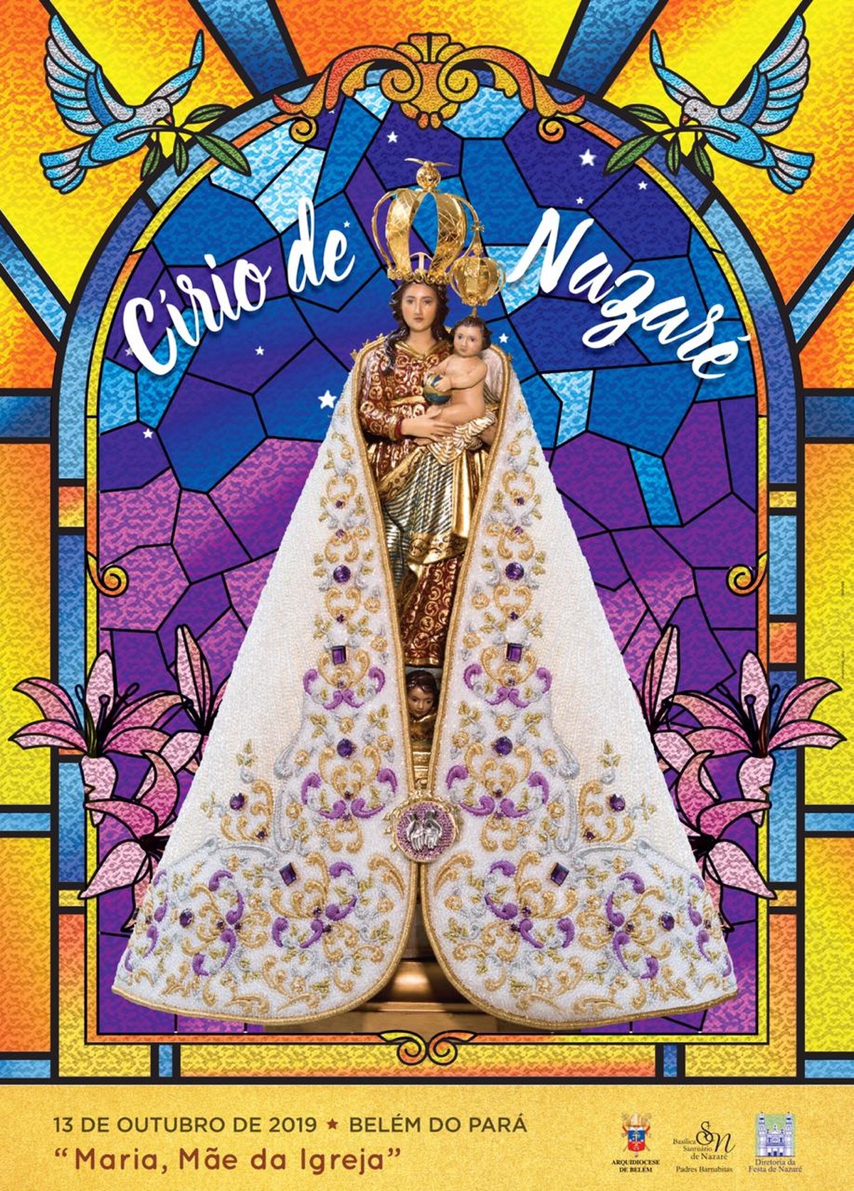 Cartaz do Círio 2019 traz os vitrais da Catedral de Belém em homenagem aos 300 anos da Diocese