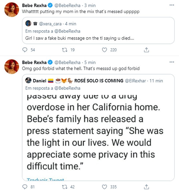 Bebe Rexha tira sarro de boatos de que teria morrido (Foto: Reprodução/Twitter)