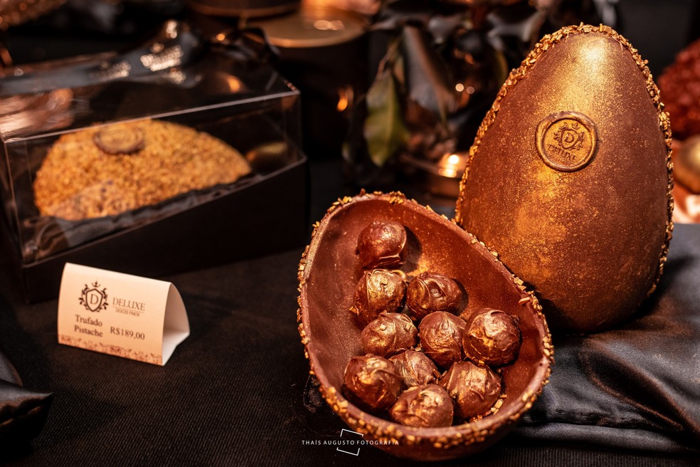 Preço dos ovos de chocolate belga cobertos com ouro varia de R$ 2,8 mil a mais de R$ 30 mil em Bauru — Foto: Nah Lousano Fotografia/Divulgação