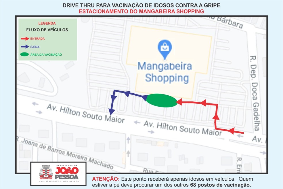 Vacina drive thru no Mangabeira Shopping, em João Pessoa — Foto: Divulgação/Semob-JP