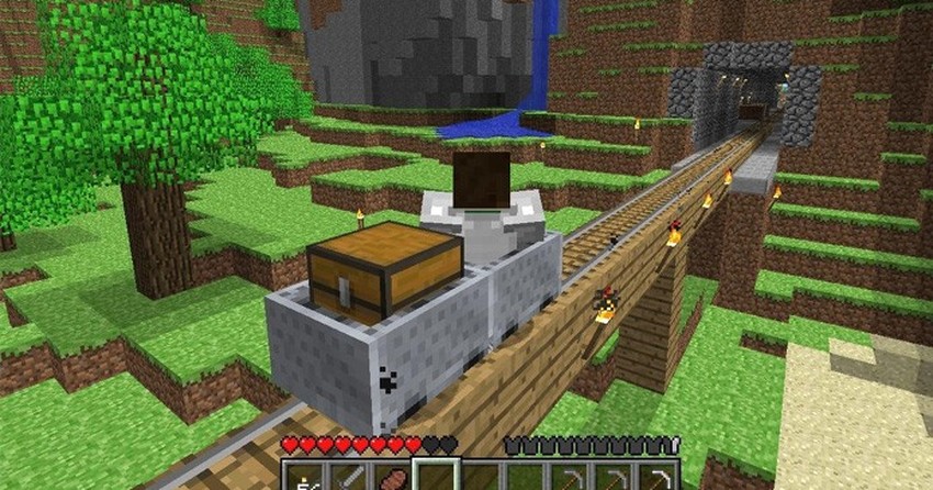 Confira como subir e sair do carrinho de mina em Minecraft 