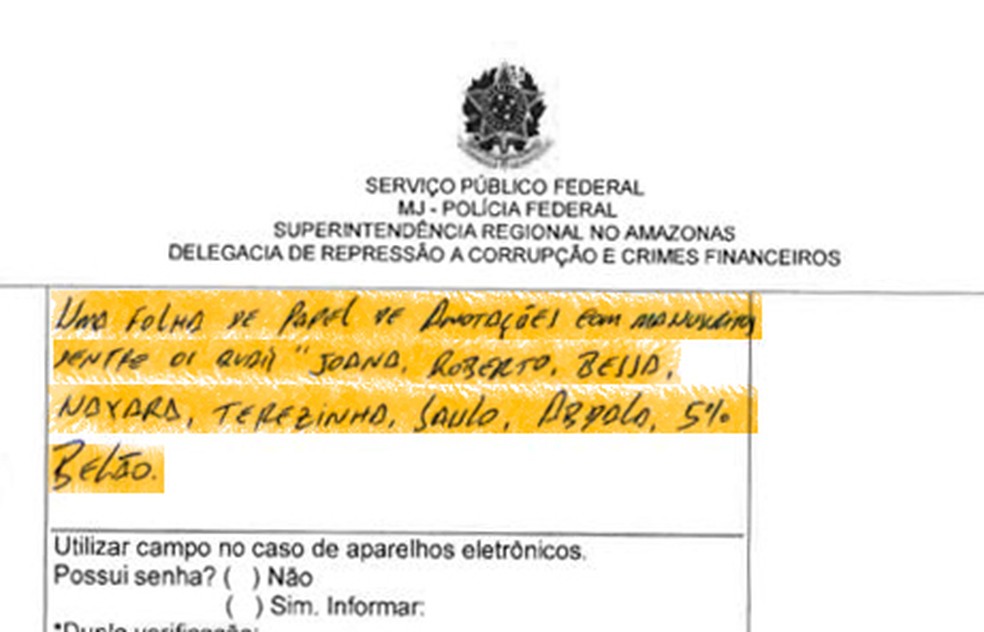 Anotação estava entre itens apreendidos pela PF durante Operação Sangria. — Foto: Divulgação