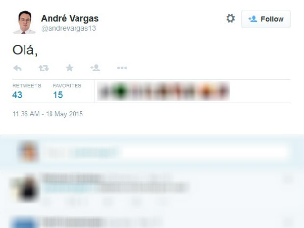 Post misterioso foi postado na conta do Twitter do ex-deputado André Vargas (Foto: Reprodução)
