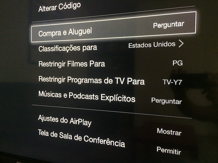 Definindo as restrições de conteúdo da Apple TV (Foto: Reprodução/Marvin Costa)