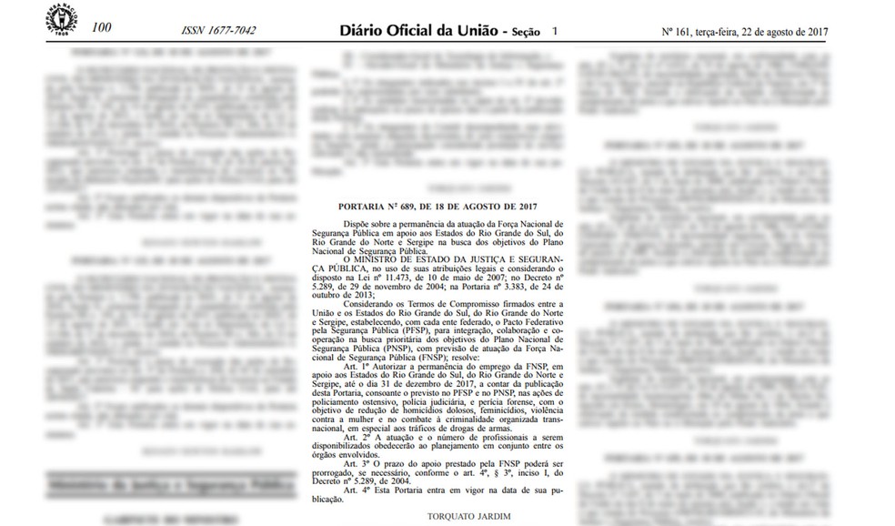 Portaria publicada no Diário Oficial da União desta terça-feira (clique para ler). (Foto: Reprodução)
