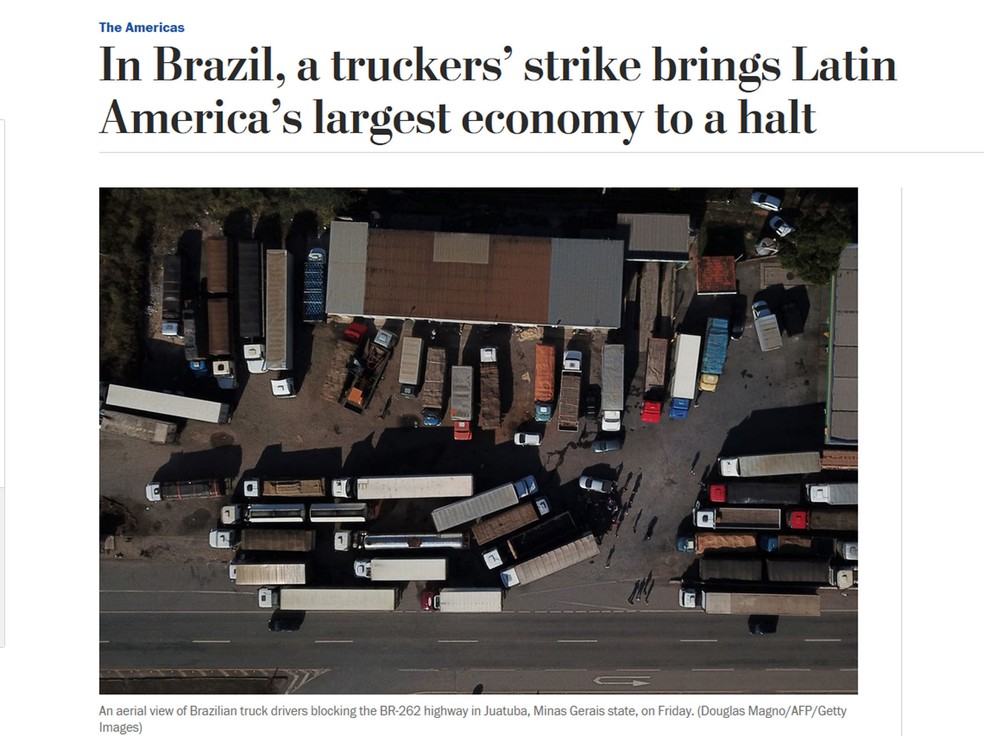 Washington Post desctaca os impactos da crise na economia do paÃ­s (Foto: Washington Post/ReproduÃ§Ã£o)