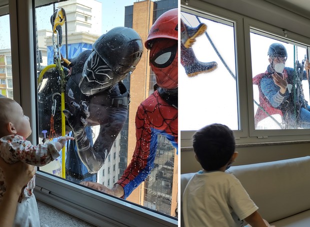 Super-heróis apareceram nas janelas do hospital (Foto: Divulgação/Sabará Hospital Infantil)