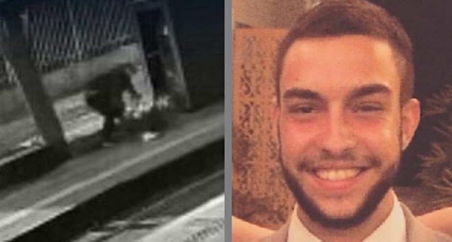 À esquerda, cena do vídeo forte que mostra um homem ainda não identificado atacando Victor Stephen Coelho Pereira, de 27 anos