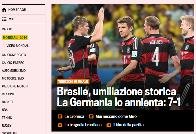 Humilhação histórica: Gazzetta dello Sport repercute o 7x1 (Foto: Reprodução/Gazzetta dello Sport)
