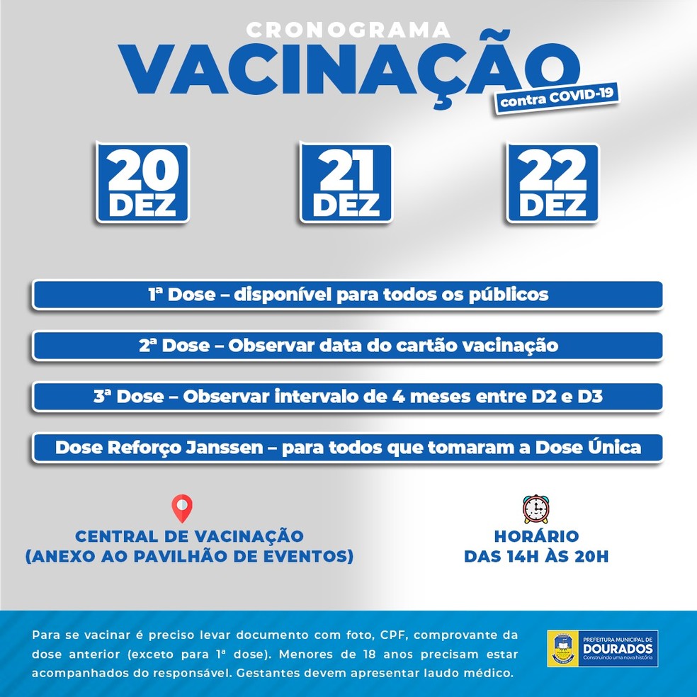 Vacinação em Dourados para terça-feira e quarta-feira. — Foto: Divulgação/PrefeituraDourados