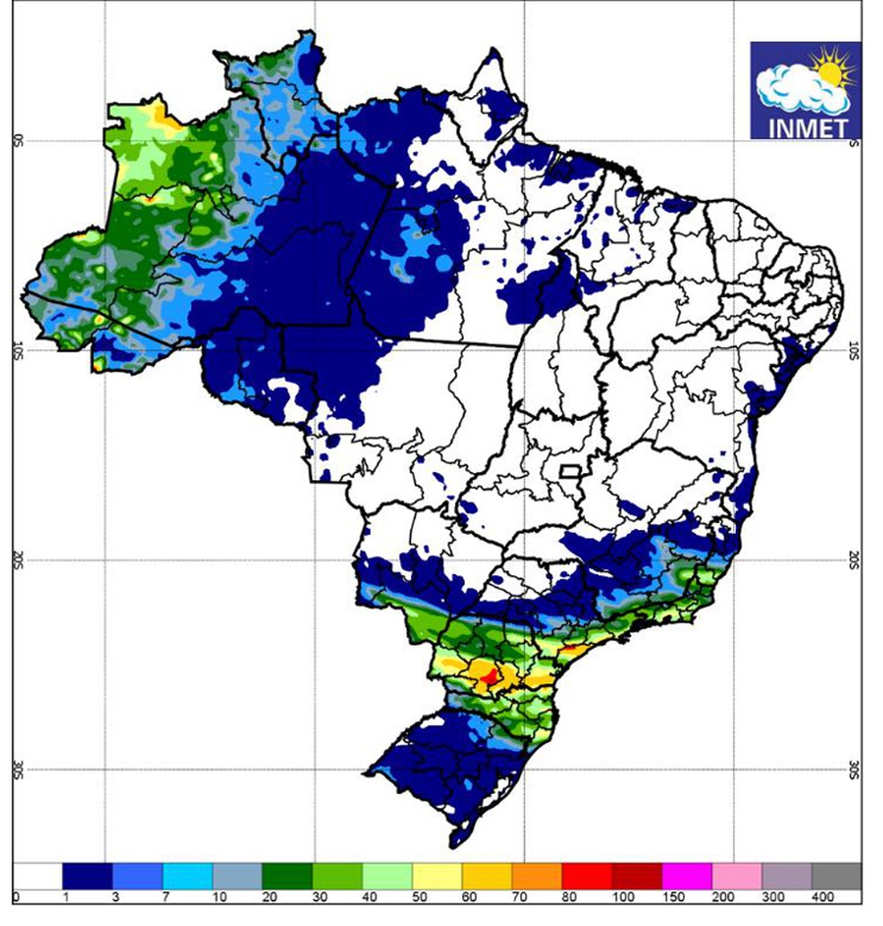 Previsão de chuva entre os dias 12 e 19 de setembro. — Foto: Inmet