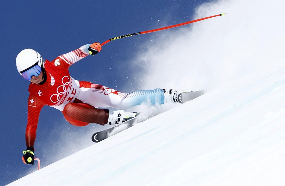 Corinne Suter, Suíça, esqui alpino downhill, Olimpíadas de Inverno Pequim 2022 — Foto: REUTERS/Christian Hartmann