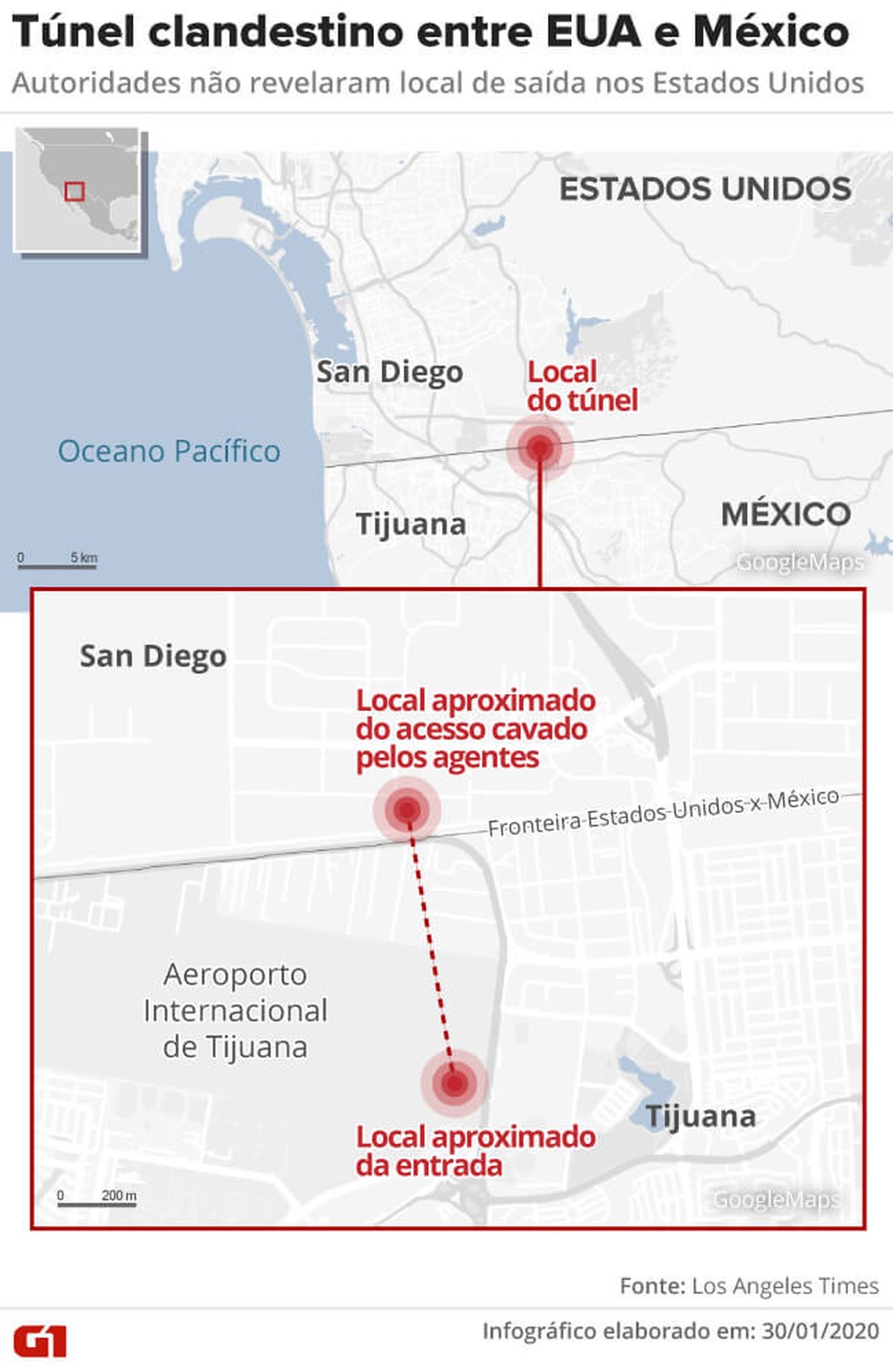 Túnel entre México e EUA — Foto: G1/Guilherme Pinheiro