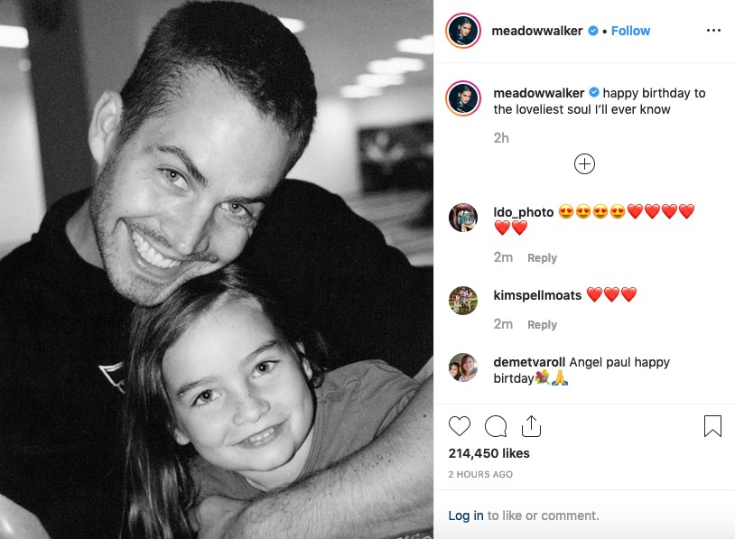 O post da filha do ator Paul Walker (1973-2013) lembrando da data na qual ele celebraria seus 46 anos (Foto: Instagram)