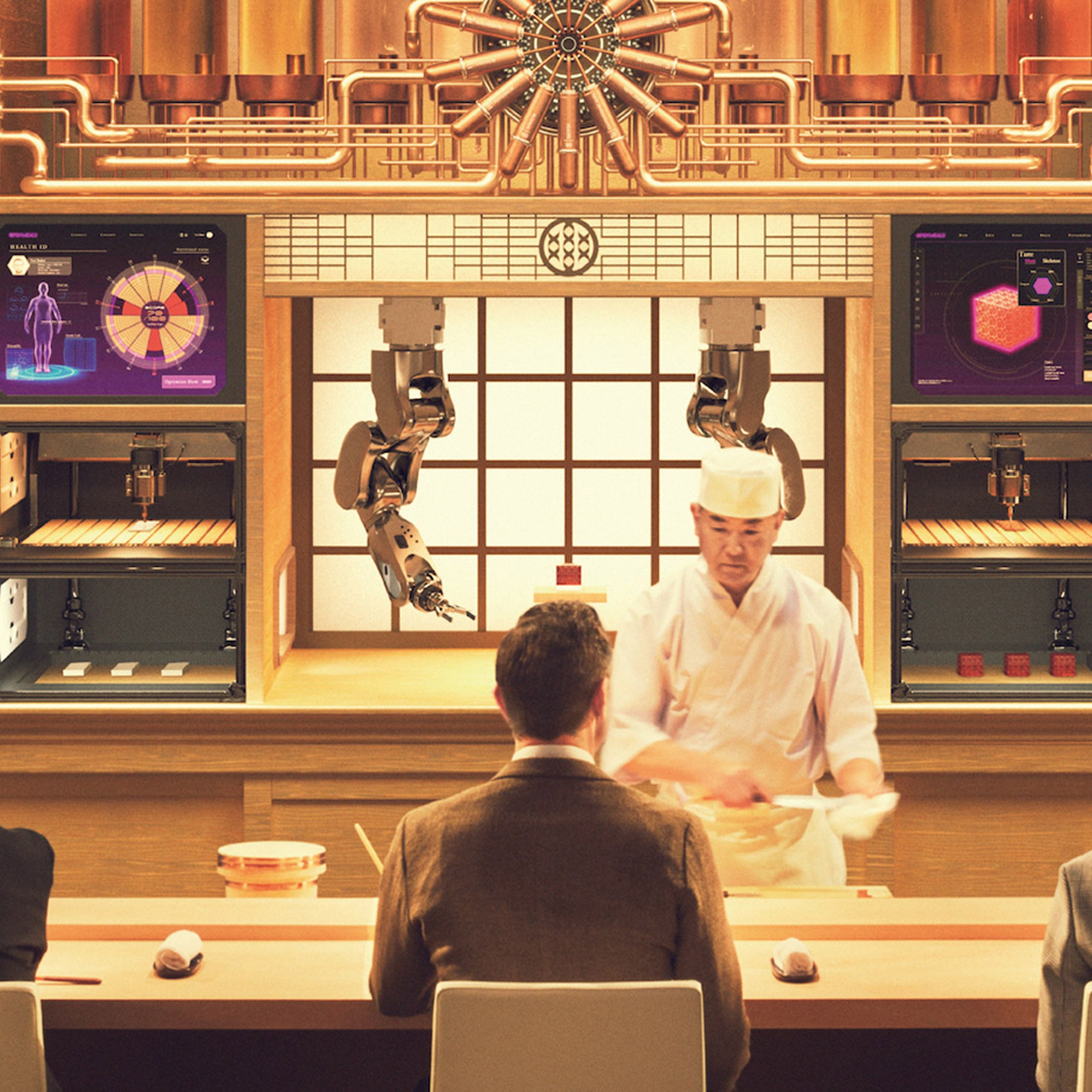 restaurante japonês Sushi Singularity solicita amostras de resíduos corporais aos clientes durante a reserva para produzir refeições nutricionalmente personalizadas (Foto: Divulgação: Sushi Singularity)