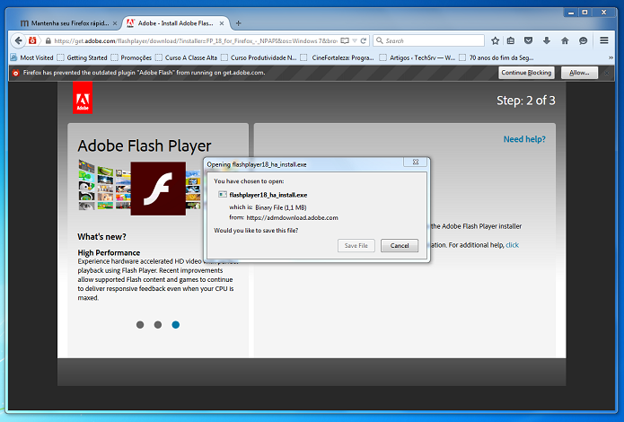 Página de atualização do Adobe Flash Player (Foto: Felipe Alencar/TechTudo)