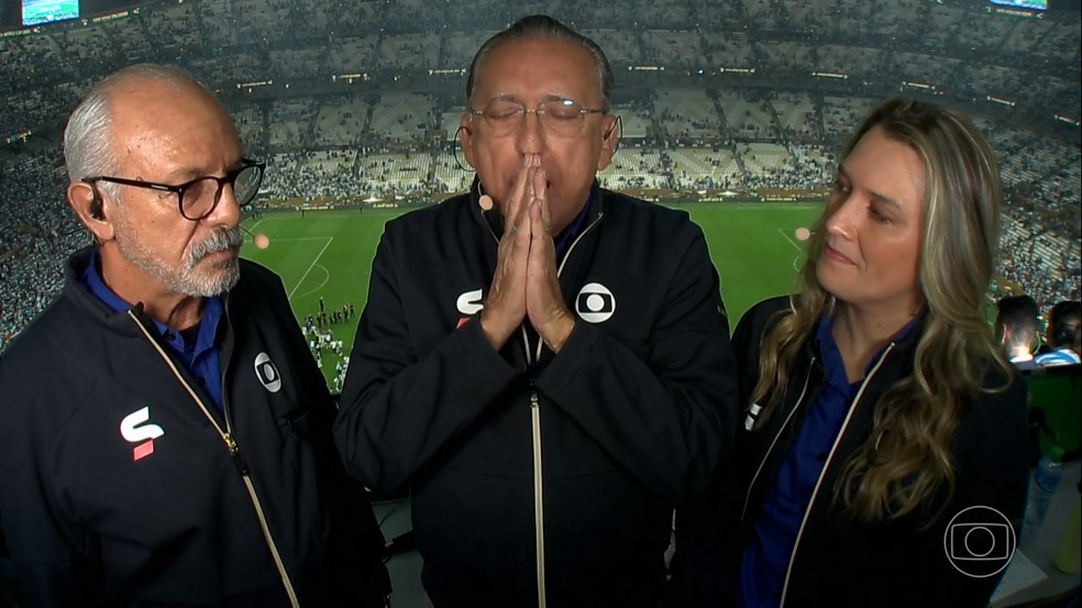Galvão Bueno durante final da Copa do Mundo 2022 vencida pela Argentina — Foto: Reprodução