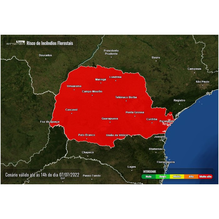 Paraná tem risco 'muito alto' de incêndios florestais em todas regiões, alerta Simepar