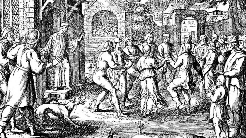 Na Idade Média, foram relatados casos de 'coreomania', uma reação psicogênica de massa em que um grupo de pessoas não consegue parar de dançar (Foto: Getty Images via BBC News)