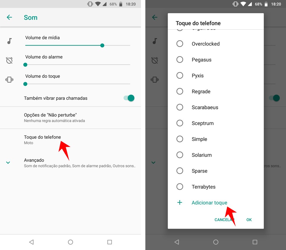 Escolhendo um toque para ligações no Android — Foto: Reprodução/Rodrigo Fernandes
