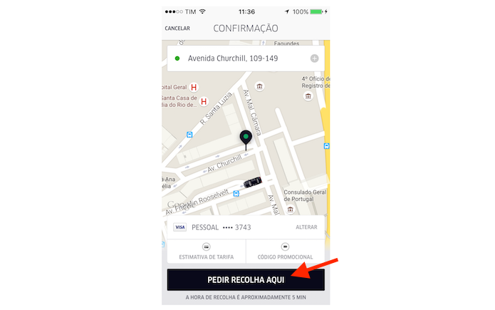 Pedindo uma corrida pelo Uber no iPhone (Foto: Reproduç�