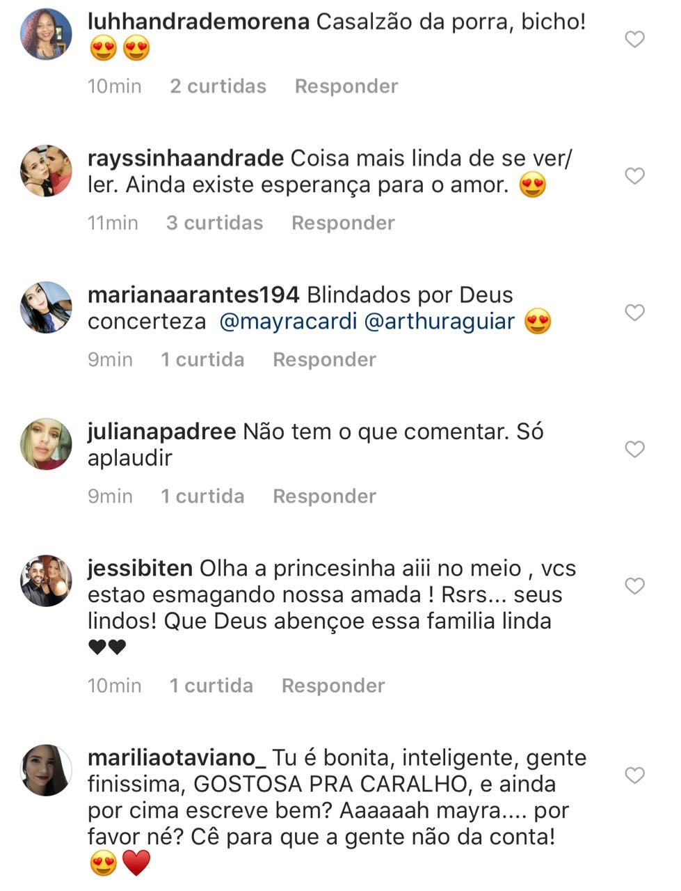 Seguidores elogiam declaração de Mayra para Arthur (Foto: Reprodução/Instagram)