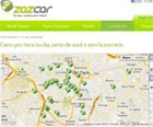 Mapa com pontos onde há carros disponíveis (Foto: Reprodução/Zazcar)