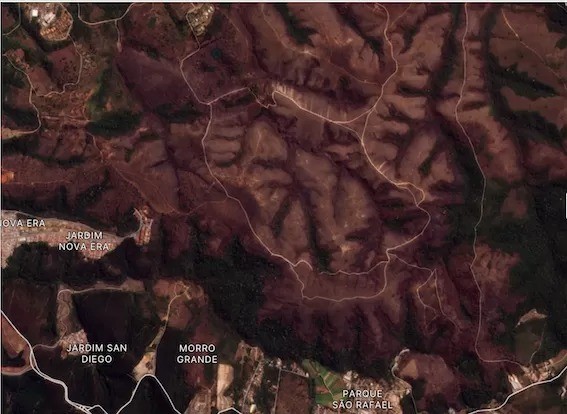 Imagem de satélite mostra o Parque Estadual do Juquery em 3 setembro de 2021, 12 dias após a ocorrência de um grande incêndio (Foto: PLANET LABS via BBC)