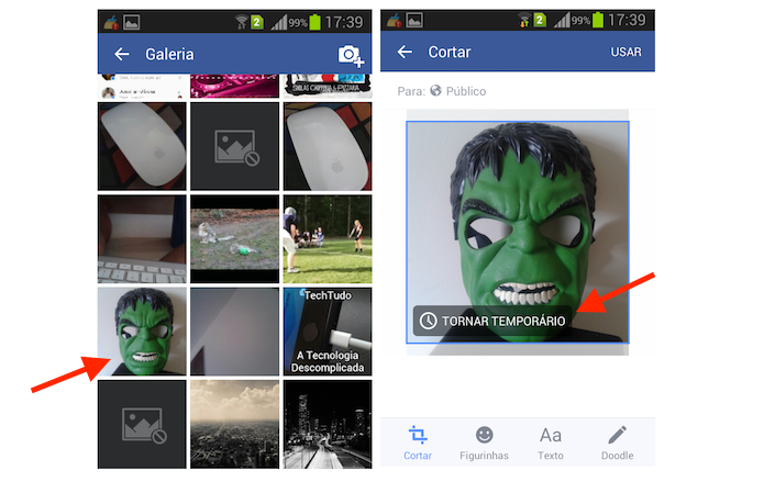 Iniciando a ferramenta para incluir uma foto temporária no Facebook para Android (Foto: Reprodução/Marvin Costa)