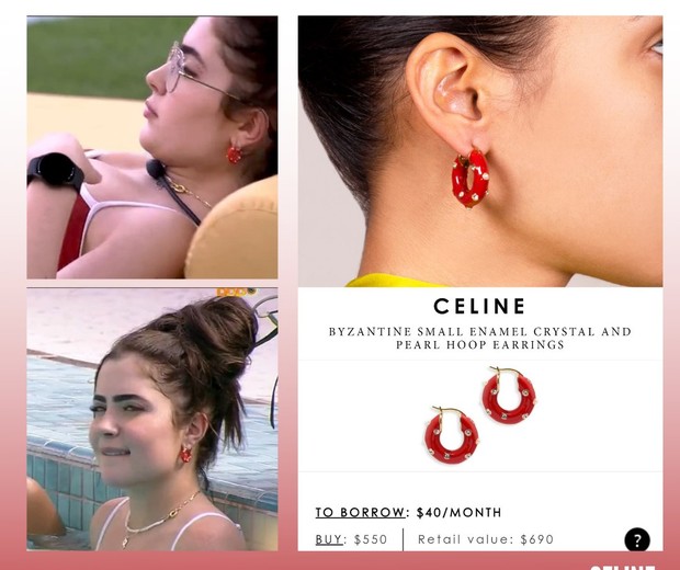 Celine Byzantine Small Enamel Crystal and Pearl Hoop Earrings